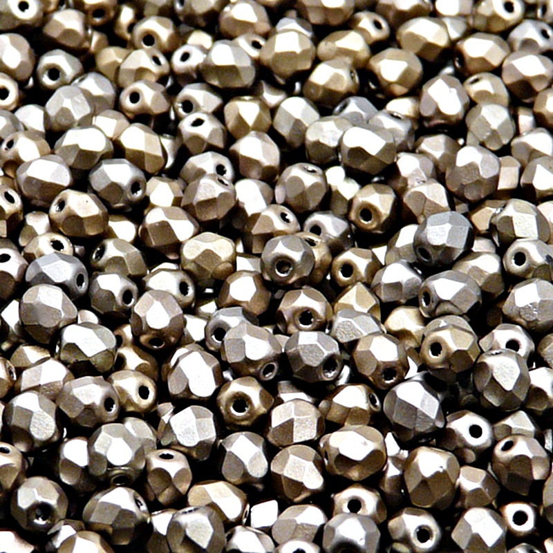 100ks České skleněné broušené ohňovky kulička 4mm čirá/ bronz šedý duhový matný