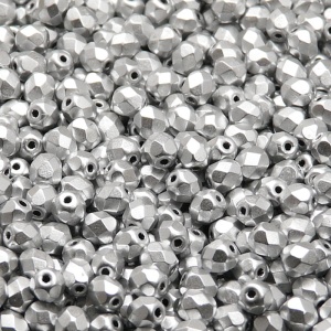 100ks České skleněné broušené ohňovky kulička 4mm čirá/ bronz stříbrný matný