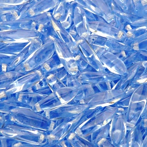 30ks České skleněné mačkané korálky jazýčky 5x16mm světlý safír