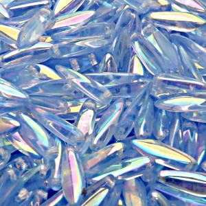 30ks České skleněné mačkané korálky jazýčky 5x16mm světlý safír/ AB polopokov