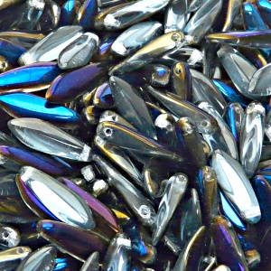 30ks České skleněné mačkané korálky jazýčky 5x16mm světlý safír/ azuro polopokov