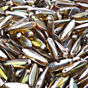 30ks České skleněné mačkané korálky jazýčky 5x16mm světlý safír/ celsian polopokov