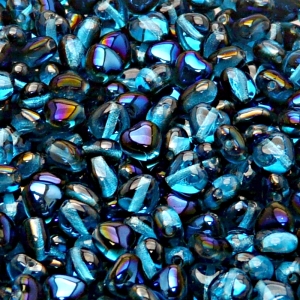 50ks České skleněné mačkané korálky srdíčko 6mm akva/ azuro polopokov