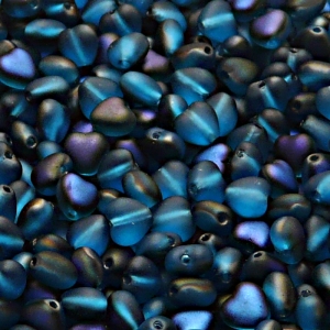 50ks České skleněné mačkané korálky srdíčko 6mm akva/ azuro polopokov mat