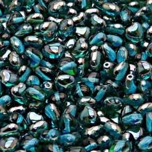 50ks České skleněné mačkané korálky srdíčko 6mm akva/ celsian polopokov