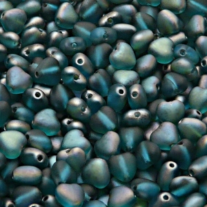 50ks České skleněné mačkané korálky srdíčko 6mm akva/ celsian polopokov mat