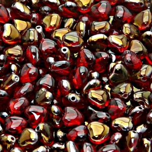 50ks České skleněné mačkané korálky srdíčko 6mm rubín/ valentinit polopokov