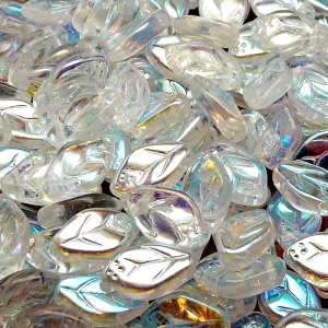 25ks České skleněné mačkané korálky lístečky 7x12mm čirá/ AB polopokov