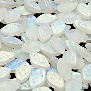 25ks České skleněné mačkané korálky lístečky 7x12mm čirá/ AB polopokov mat