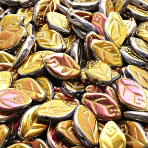 25ks České skleněné mačkané korálky lístečky 7x12mm černá/ marea celopokov