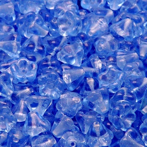 30ks České skleněné mačkané korálky zvonečky 6x8mm safír