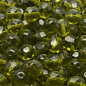 25ks České skleněné broušené ohňovky kulička 8mm olivín