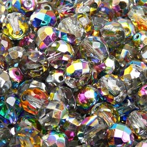 25ks České skleněné broušené ohňovky kulička 8mm čirá/ vitrail polopokov