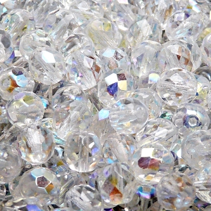 25ks České skleněné broušené ohňovky kulička 8mm čirá/ AB polopokov