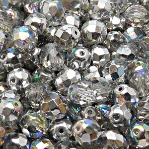 25ks České skleněné broušené ohňovky kulička 8mm čirá/ stříbrná duha