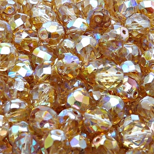 25ks České skleněné broušené ohňovky kulička 8mm čirá/ hnědá duha