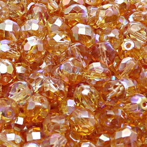 25ks České skleněné broušené ohňovky kulička 8mm čirá/ oranžová duha