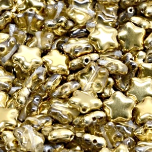 40ks České skleněné mačkané korálky hvězdička 8mm čirá/ zlato polopokov