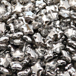 40ks České skleněné mačkané korálky hvězdička 8mm čirá/ chrom polopokov