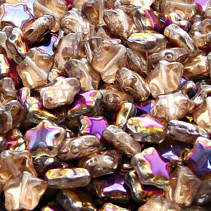 40ks České skleněné mačkané korálky hvězdička 8mm čirá/ sliperit polopokov