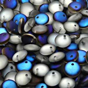 40ks České skleněné mačkané korálky čočka 8mm čirá/ azuro polopokov mat