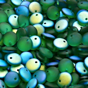 40ks České skleněné mačkané korálky čočka 8mm emerald/ AB polopokov mat