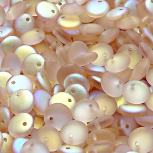 40ks České skleněné mačkané korálky čočka 8mm rozalín/ AB polopokov mat