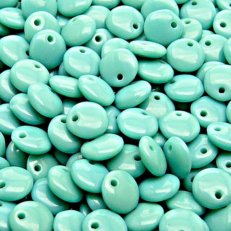 40ks České skleněné mačkané korálky čočka 8mm zelený tyrkys