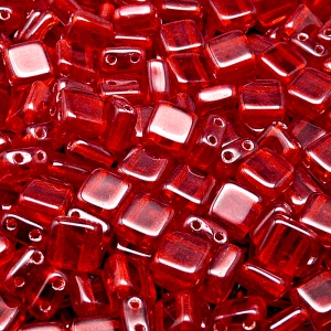 40ks České skleněné mačkané dvoudírkové korálky tila 6mm rubín