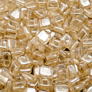 40ks České skleněné mačkané dvoudírkové korálky tila 6mm čirá/ béžový listr