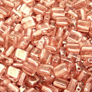 40ks České skleněné mačkané dvoudírkové korálky tila 6mm čirá/ červený listr