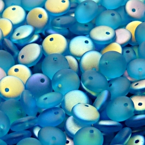 40ks České skleněné mačkané korálky čočka 8mm akva/ AB polopokov mat