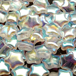 25ks České skleněné mačkané korálky hvězdička 12mm čirá/ AB polopokov