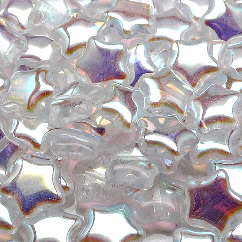 25ks České skleněné mačkané korálky hvězdička 12mm čirá/ AB polopokov