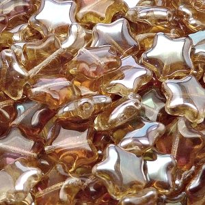 25ks České skleněné mačkané korálky hvězdička 12mm čirá/ celsian polopokov