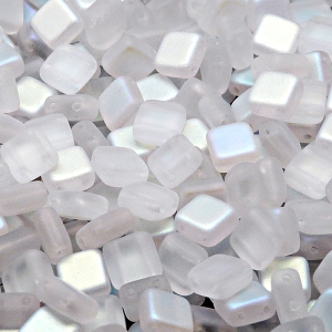 40ks České skleněné mačkané dvoudírkové korálky tila 6mm čirá/ AB polopokov mat