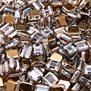 40ks České skleněné mačkané dvoudírkové korálky tila 6mm čirá/ valentinit polopokov