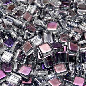 40ks České skleněné mačkané dvoudírkové korálky tila 6mm čirá/ brown flare polopokov