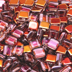 40ks České skleněné mačkané dvoudírkové korálky tila 6mm čirá/ santander polopokov