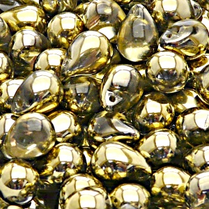 10ks České skleněné mačkané korálky kapky 10x14mm čirá/ zlato polopokov