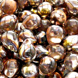 10ks České skleněné mačkané korálky kapky 10x14mm čirá/ gold capri polopokov