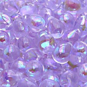 10ks České skleněné mačkané korálky kapky 10x14mm fialový alexandrit/ AB polopokov