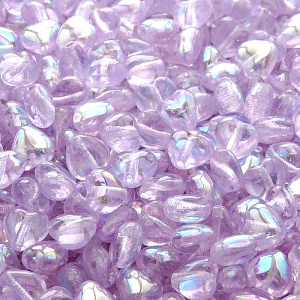 50ks České skleněné mačkané korálky srdíčko 6mm růžový alexandrit/ AB polopokov