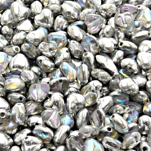 50ks České skleněné mačkané korálky srdíčko 6mm čirá/ stříbrná duha