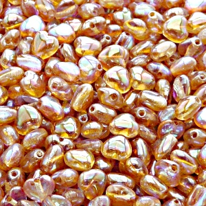 50ks České skleněné mačkané korálky srdíčko 6mm čirá/ oranžová duha