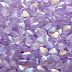 50ks České skleněné mačkané korálky srdíčko 6mm růžový alexandrit/ AB polopokov mat