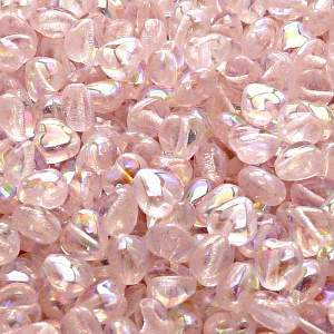 50ks České skleněné mačkané korálky srdíčko 6mm rozalín/ AB polopokov
