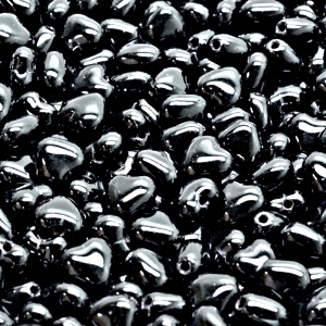 50ks České skleněné mačkané korálky srdíčko 6mm černá