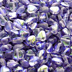 50ks České skleněné mačkané korálky srdíčko 6mm tanzanit/ AB polopokov