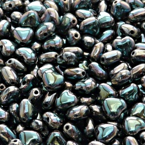 50ks České skleněné mačkané korálky srdíčko 6mm černá/ celsian celopokov